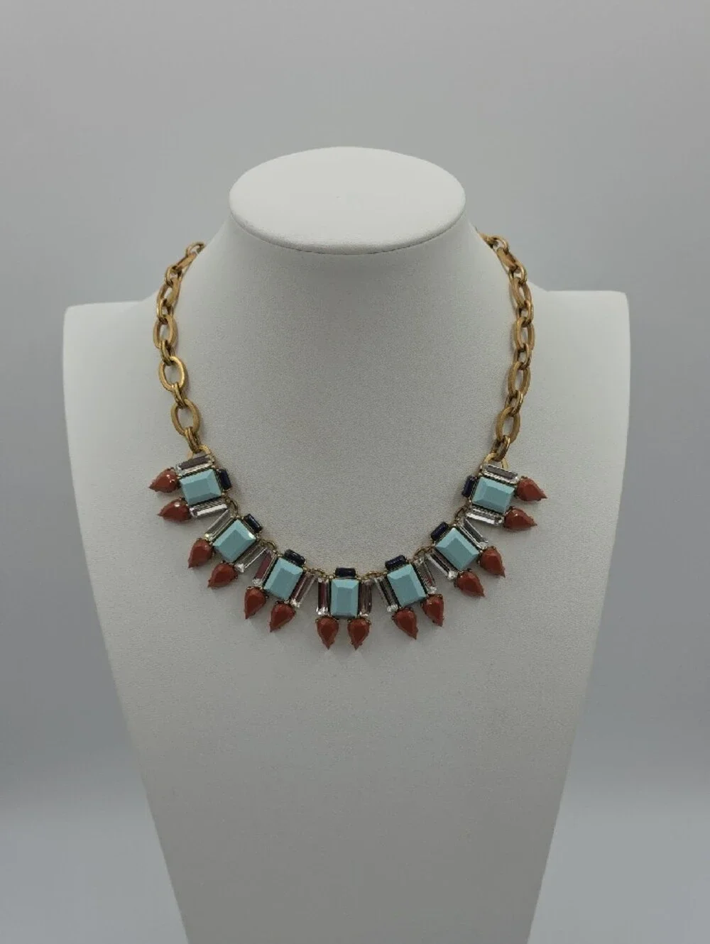 J. Crew Gold-Tone Necklace with Mint, Coral and Navy Accents